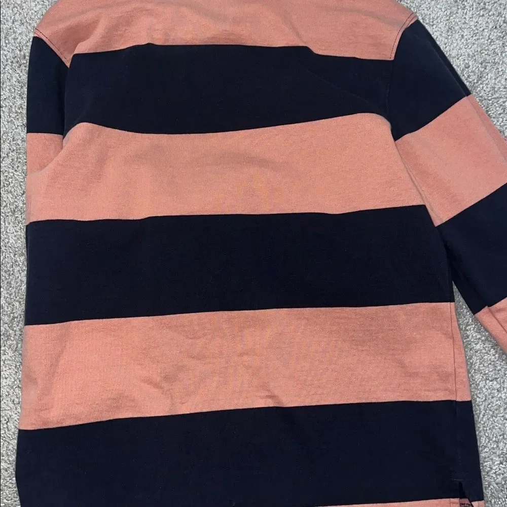 North Face heavy cotton LS Berk Model Rugby polo shirt Blue Mauve Pink Stripe S